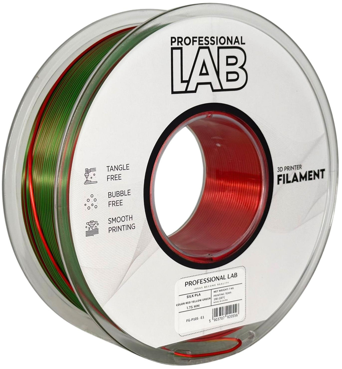 Prof. Lab Filament PLA Silk Tri Color Czerwony Żółty Zielony 1,75 mm 1 kg